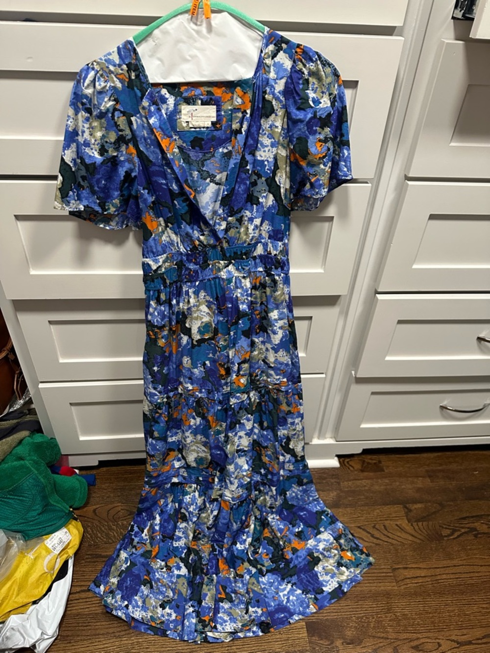 Anthropologie somerset maxi Blue Floral Wrap Maxi Dress with Orange Accents